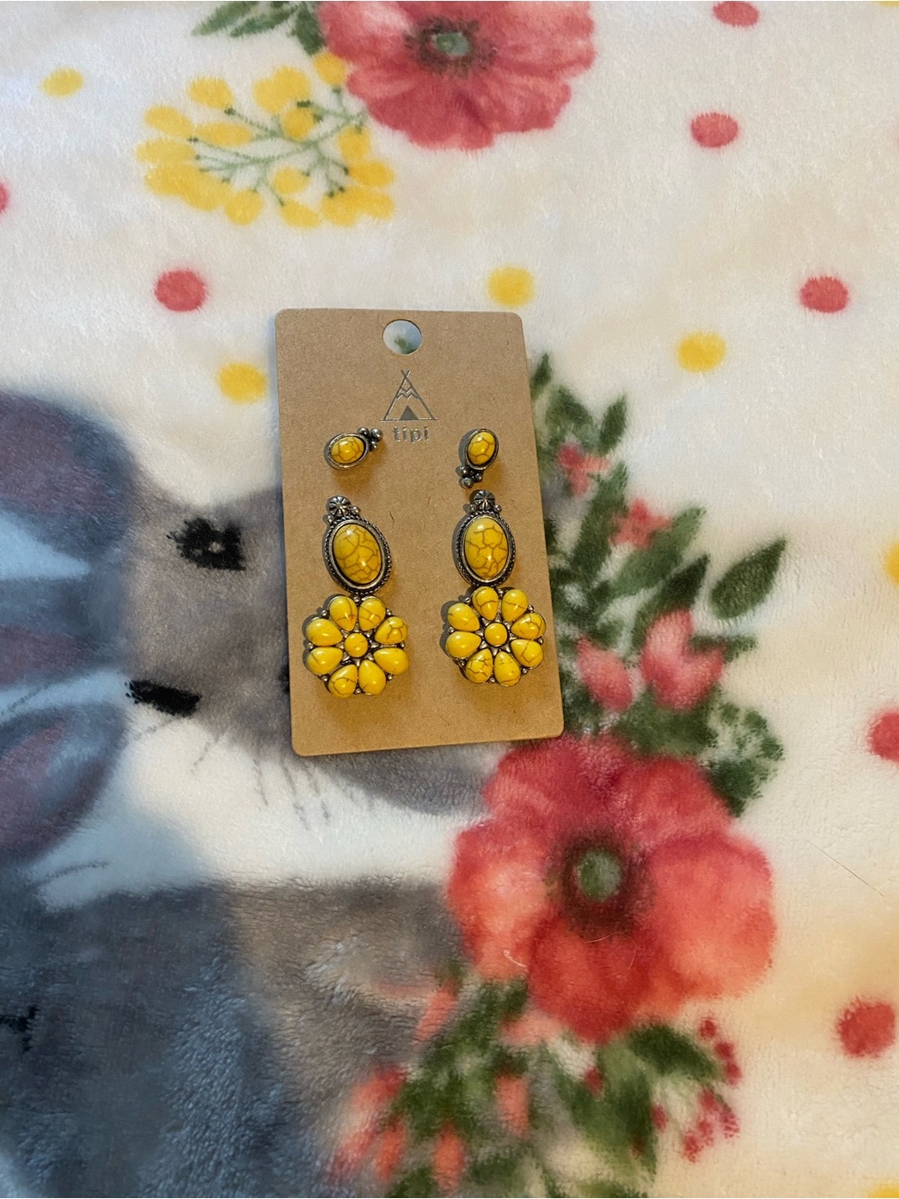 Yellow Floral Drop Earrings - Unbranded
